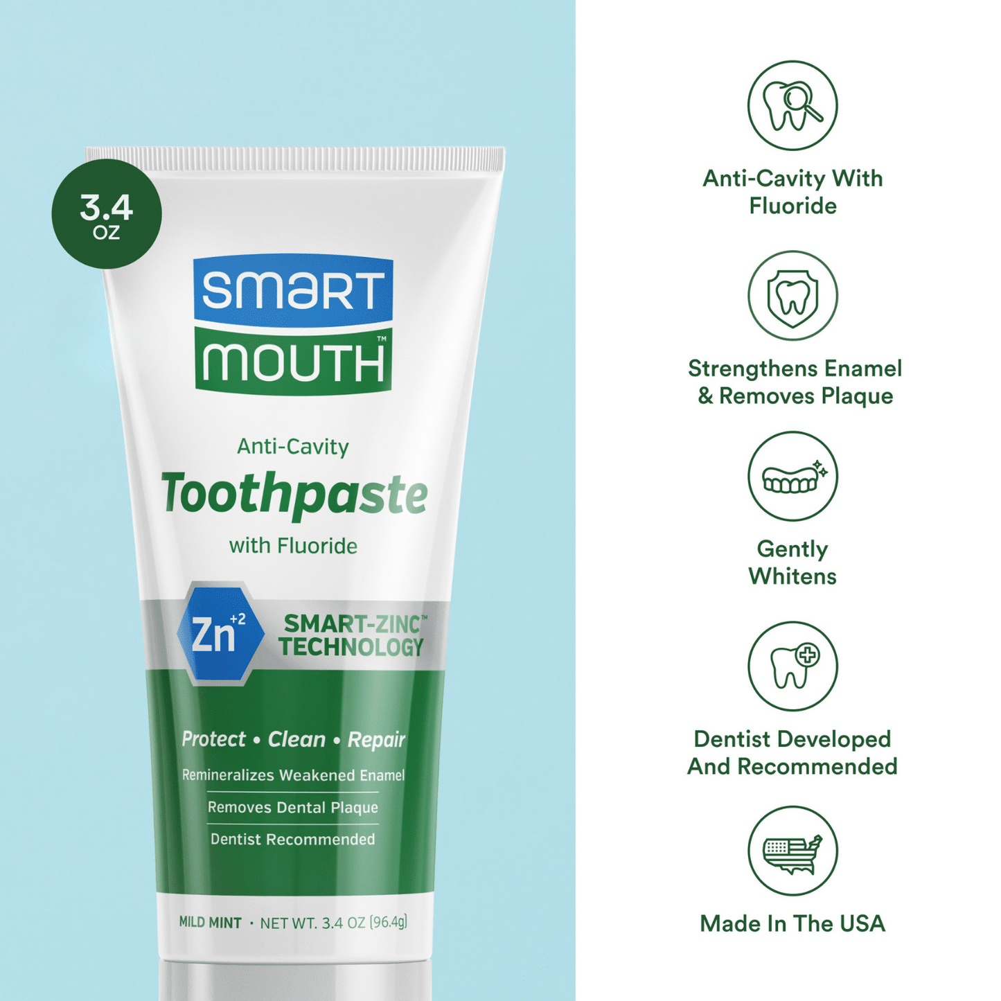 SmartMouth™ Anti-Cavity + Zinc Toothpaste (3.4oz) - Image 2