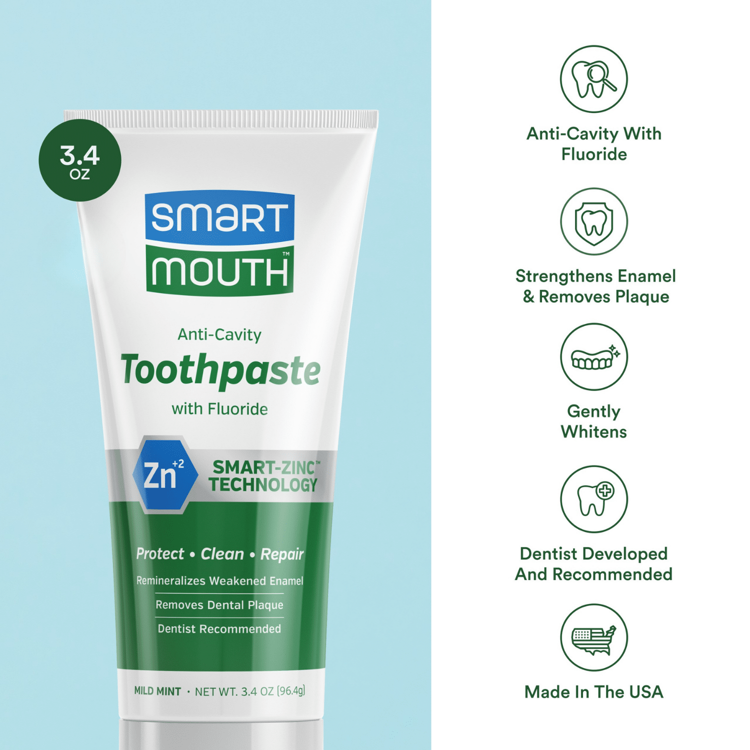 SmartMouth™ Anti-Cavity + Zinc Toothpaste (3.4oz) - Image 2