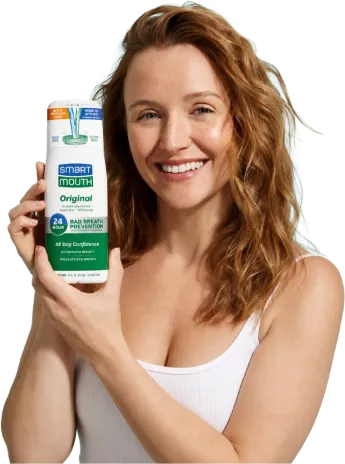 Lifestyle creator holding SmartMouth mouthwash