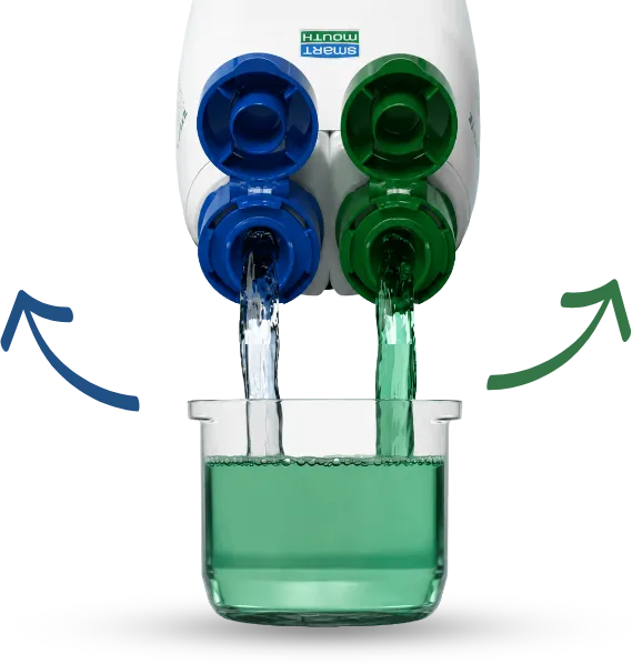 SmartMouth dual-chamber bottle pouring both solutions